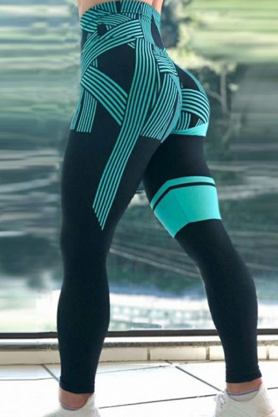 Trendy Womens Leggings Geometric Print Elastic Waist High Rise Workout Leggings