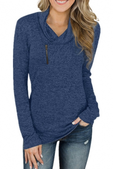 Unique Womens Sweatshirt Space Dye Zipper Detail Print Slim Fitted Pullover Sweatshirt