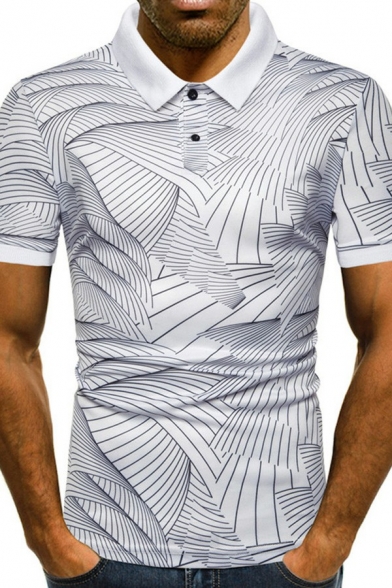 Urban Guys Polo Shirt Stripe Print Button Slimming Short-sleeved Polo Shirt