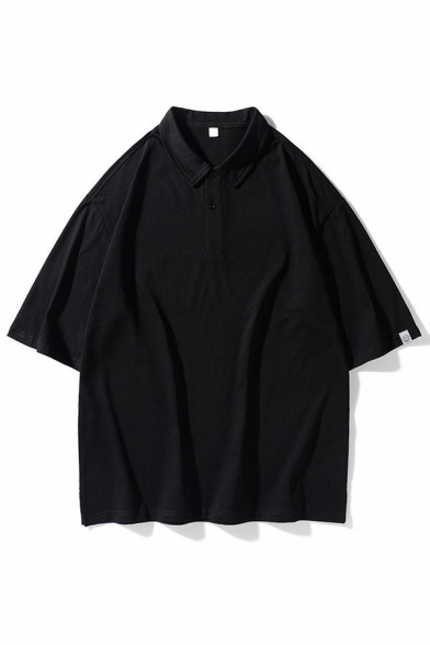 Boyish Polo Shirt Solid Color Button Short Sleeves Oversized Polo Shirt for Men