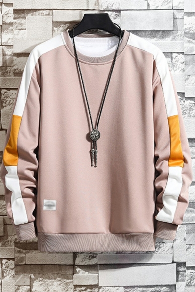 Casual Sweatshirt Contrast Color Round Collar Baggy Long-Sleeved Sweatshirt for Men