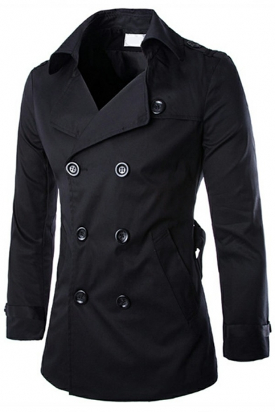 Guys Modern Coat Pure Color Lapel Collar Long Sleeves Regular Double Breasted Trench Coat