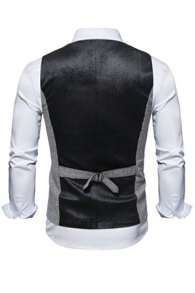 Men Casual Suit Vest Pure Color V-neck Double Breasted Pocket Detail Suit Vest