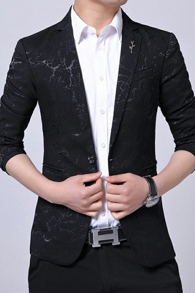 Men's Daily Suit Jacket Crack Print Lapel Collar Button Closure Pocket Detail Suit Jacket