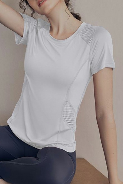 Simple Ladies T-Shirt Solid Round Neck Short Sleeve Dry Fit Sportwear T-Shirt
