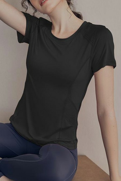 Simple Ladies T-Shirt Solid Round Neck Short Sleeve Dry Fit Sportwear T-Shirt