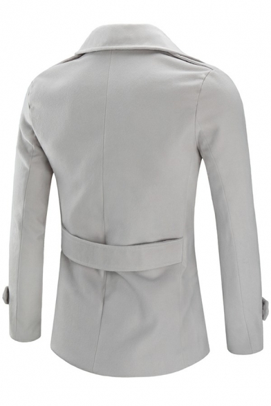 Street Style Coat Solid Lapel Collar Long Sleeves Slim Oblique Zipper Pea Coat for Boys