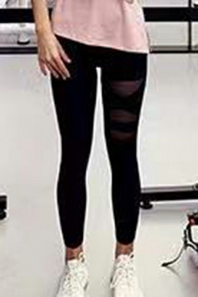 Trendy Ladies Leggings Plain Asymmetric Waistband Sheer High Rise Yoga Leggings