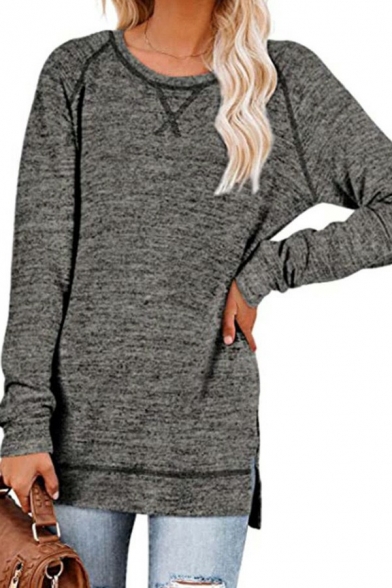 Women Urban Sweatshirt Space Dye Regular Fit Long-Sleeved Round Collar Sweatshirt