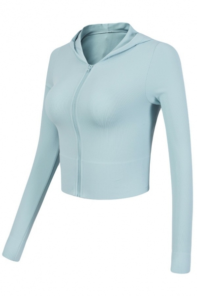 Basic Womens Jacket Plain Zipper Fly Long Sleeve Dry Fit Hooded Skinny Workout Jacket