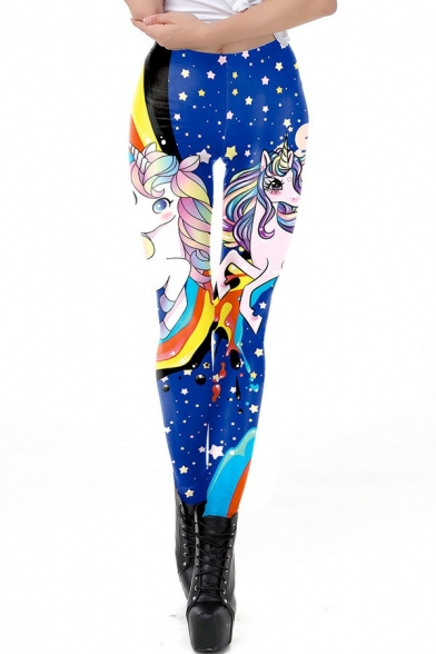 Colorful 3D Printed Pants High Waist Ankle Length Skinny Pants for Ladies