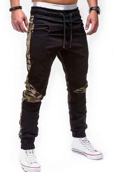 Creative Men Pants Camouflage Print Full Length Mid Rise Slim Drawstring Pants for Guys