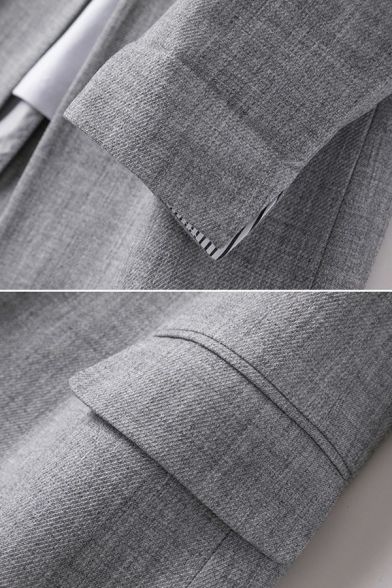 Fancy Womens Suit Jacket Turn-Up Cuffs Notched Lapel Collar Single Button 3/4 Sleeve Regular Fit Blazer