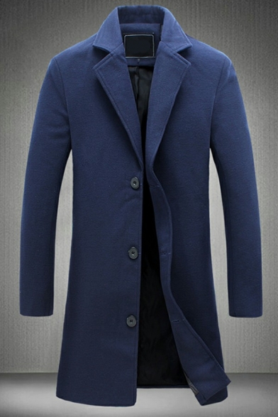 Guys Chic Coat Solid Color Long Sleeve Lapel Collar Regular Fitted Button Fly Pea Coat
