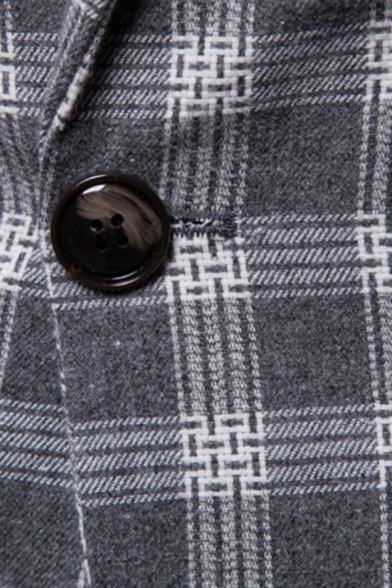 Guys Stylish Blazer Plaid Print Lapel Collar Front Pocket Button Closure Blazer