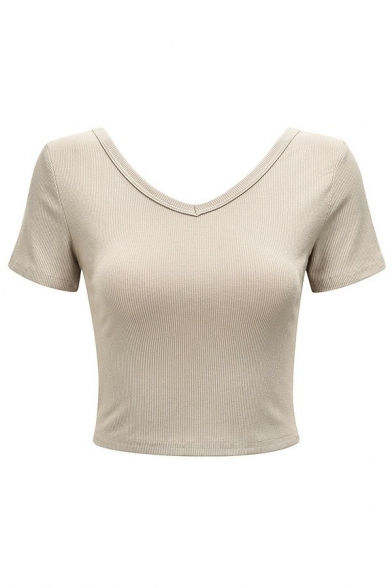 Leisure Girls T-Shirt Plain Round Neck Short Sleeve Cropped T-Shirt