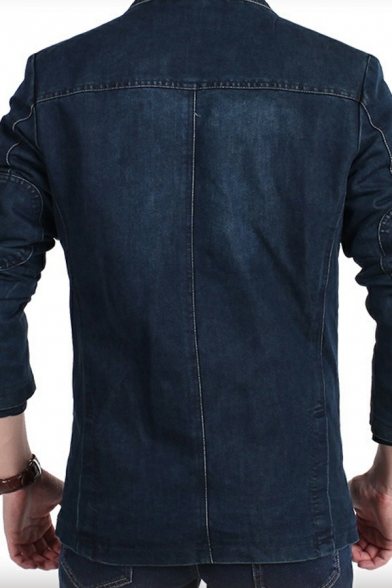 Men Urban Jacket Solid Long Sleeve Pocket Regular Button Lapel Collar Denim Jacket for Men