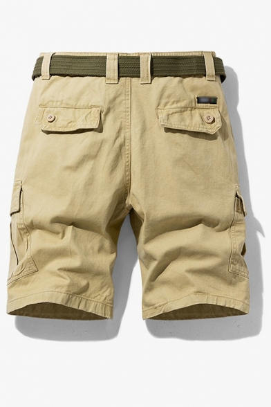Modern Cargo Shorts Solid Color Zip Closure Pocket Detail Mid Rise Cargo Shorts for Men