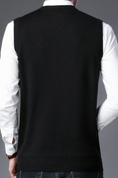 Stylish Sweater Vest Pure Color V-Neck Regular Fit Knitted Vest for Men