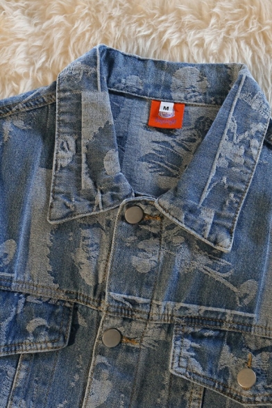 Boy's Hot Jacket Contrast Color Spread Collar Loose Long Sleeves Button down Denim Jacket