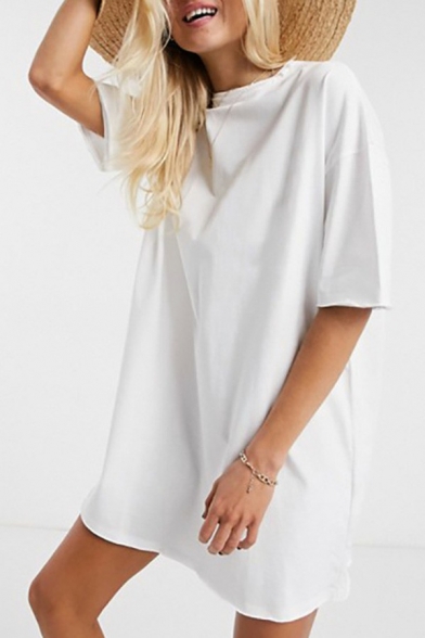 Casual Womens T-Shirt Solid Crew Neck Short Sleeve Oversized T-Shirt