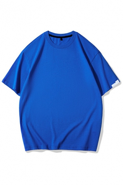 Men's Trendy T-Shirt Pure Color Short Sleeve Round Neck Loose Fit T-Shirt