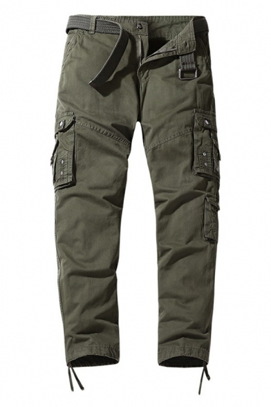 Popular Mens Cargo Pants Pure Color Zip Placket Mid Rise Regular Fit Cargo Pants