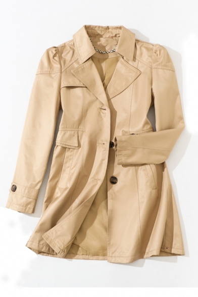 Basic Solid Color Trench Coat Notched Lapel Collar Single Breasted Trench Coat for Ladies