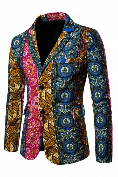 Chic Blazer Tribal Printed Lapel Collar Long Sleeve Slim Two Buttons Suit Blazer for Men