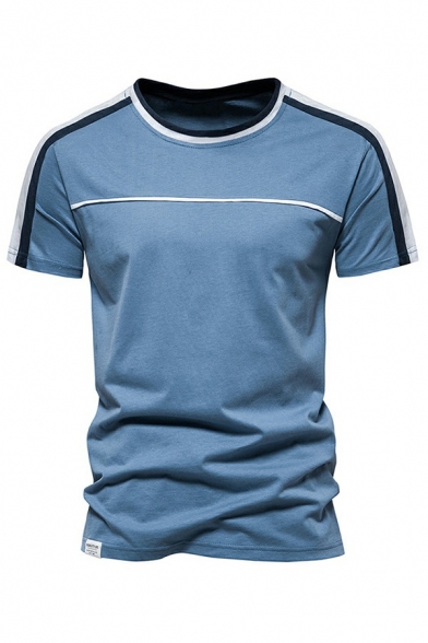 Fancy T-Shirt Stripe Print Short Sleeve Round Neck Regular Fit T-Shirt for Men