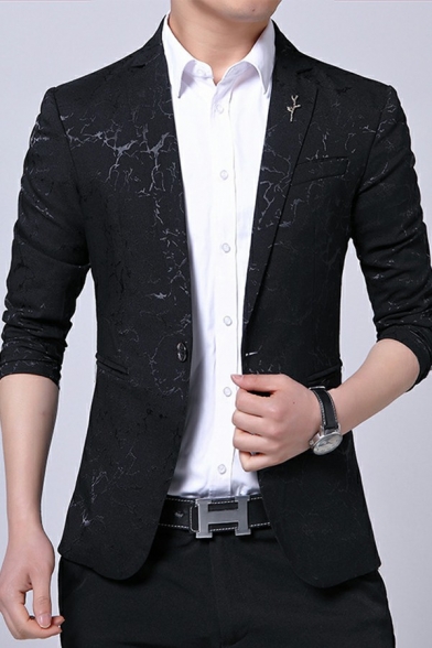 Men's Daily Suit Jacket Crack Print Lapel Collar Button Closure Pocket Detail Suit Jacket