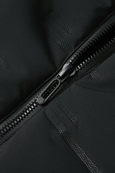 Mens Casual Padded Coat Plain Long Sleeve Pocket Detail Zip Closure Loose Fit Padded Coat with Hood