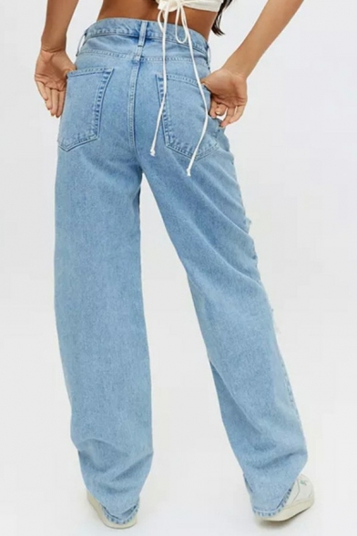 Modern Girls Jeans Lightwash Blue Zip Closure Mid Rise Cut-Outs Boyfriend Straight Denim Pants