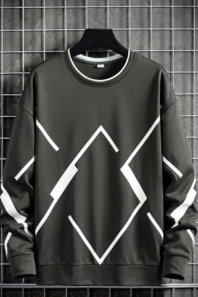 Boy's Street Style Sweatshirt Geometric Print Long Sleeves Crew Neck Relaxed Sweatshirt