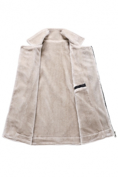 Chic Jacket Solid Pocket Lapel Collar Slim Long Sleeve Zip Fly Leather Fur Jacket for Men