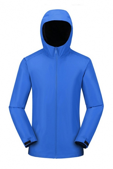 Fashion Men Jacket Whole Colored Hooded Long-Sleeved Regular Fit Zip Fly Pocket Jacket