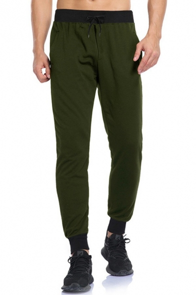 Fashionable Guy's Pants Whole Colored Drawstring Mid Rise Long Length Regular Pants