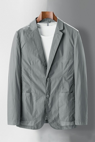 Men's Casual Suit Blazer Plian Lapel Collar Button Closure Pocket Detail Suit Blazer