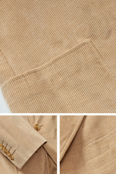 Men's Casual Suit Blazer Solid Color Long-Sleeved Lapel Collar Button Closure Pocket Detail Suit Blazer