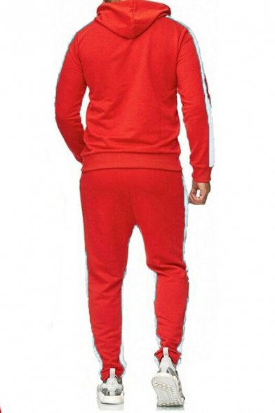 Modern Men's Set Color Block Long Sleeve Hoodie with Drawstring Waist Pants Set
