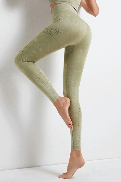 Sportwear Womens Hollow Leggings High Waist Tie Dye Ankle Length Stretch Yoga Leggings