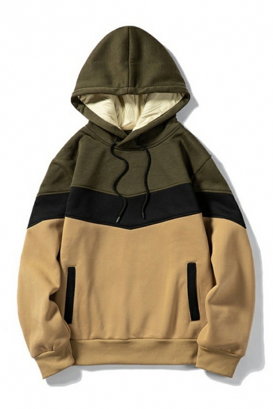 Boy's Urban Hoodie Contrast Color Drawstring Slim Fitted Long-Sleeved Hooded Pocket Hoodie