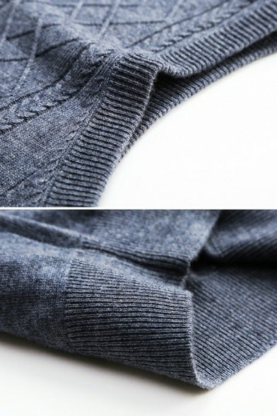 Casual Sweater Vest Geometric Print Sleeveless V-Neck Regular Fit Knitted Vest for Men