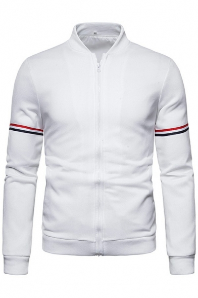 Cool Guy's Jacket Contrast Stripe Long Sleeve Slim Zip down Stand Collar Baseball Jacket