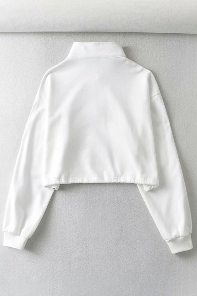 Leisure Girls Sweatshirt Lines Printed Half Zip Stand Collar Long Sleeve Cropped Sweatshirt