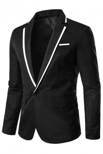 Popular Suit Contrast Trim Flap Pocket Lapel Collar Slimming Button Up Suit for Men