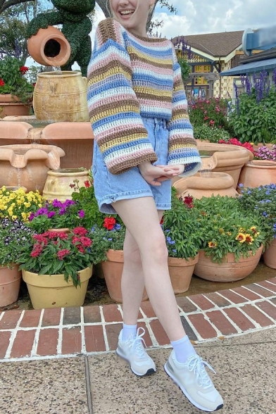 Stylish Womens Striped Sweater Boat Neck Long-Sleeved Loose Fit Pullover Sweater