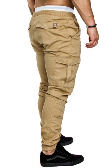Boy's Elegant Pants Pure Color Drawcord Elasticated Skinny Mid Rise Flap Pocket Pants