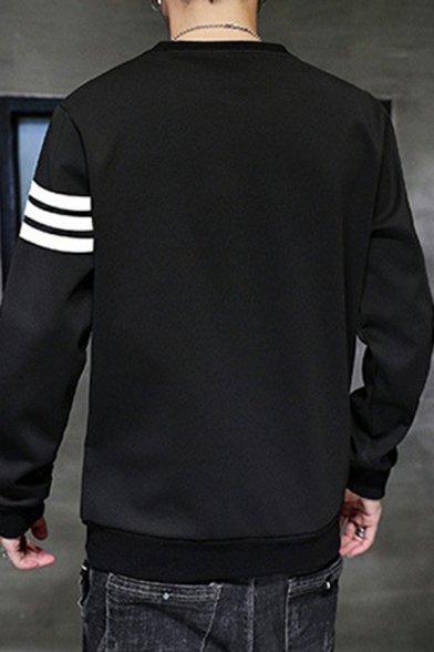 Casual Mens Sweatshirt Stripe Print Crew Collar Long-Sleeved Regular Pullover Sweatshirt