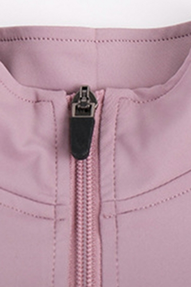 Casual Womens Jacket Plain Stand Collar Zipper Fly Long Sleeve Skinny Yoga Jacket
